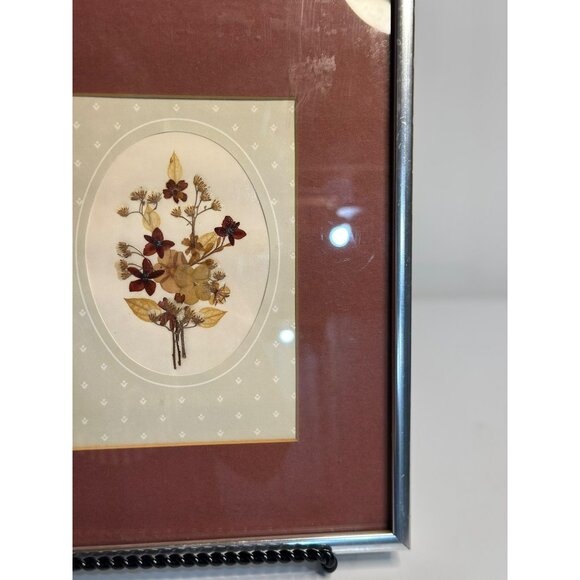 VTG Pressed Flower Art Frame 8x10.5 | Etched Silver Border Botanical Herbarium - Picture 5 of 7